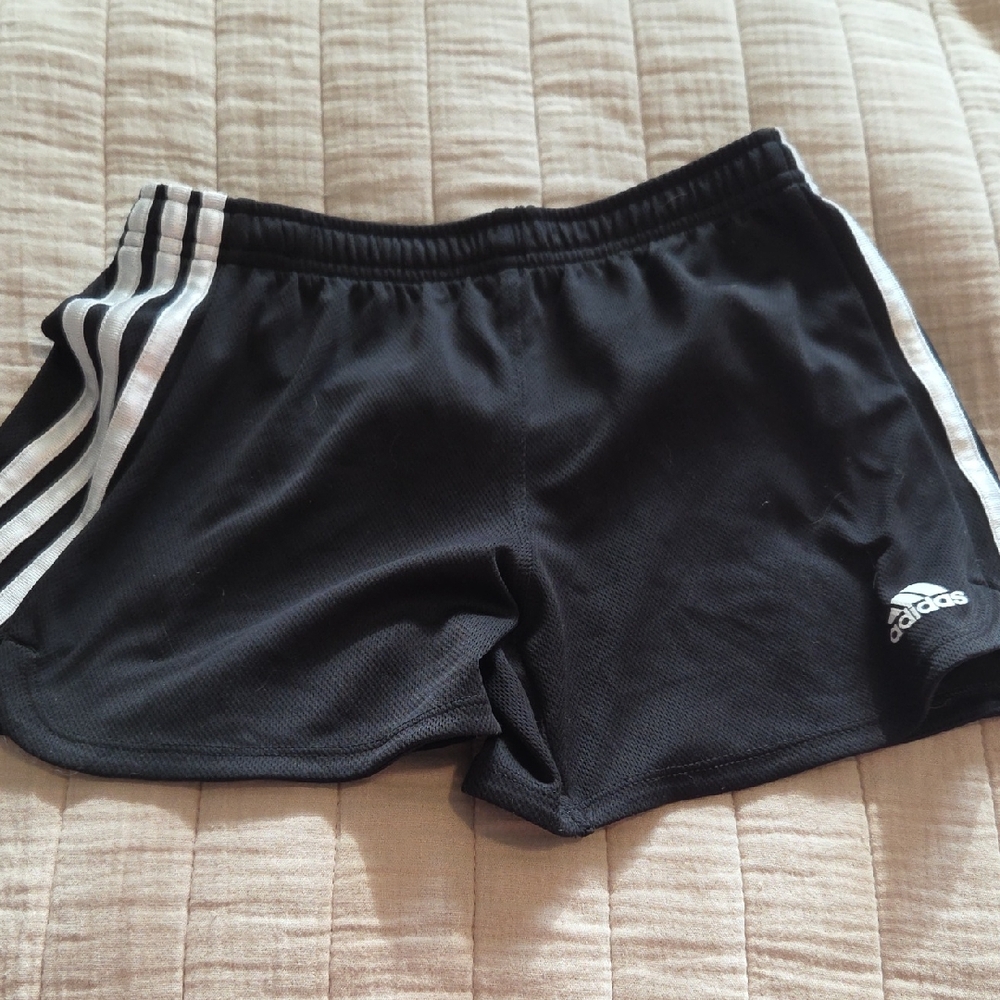 Adidas Women's Black and White Striped Athletic Shorts